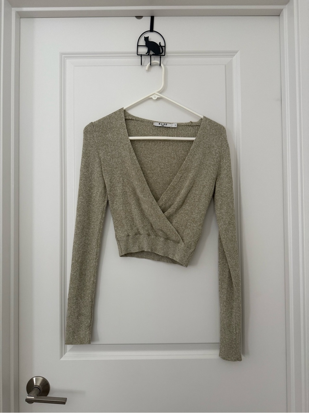 NA-KD Green Knit Wrap Crop Top